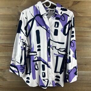 Chicos Women Shirt 3/4 Sleeve Button Up Abstract No Iron Artsy Size 3 XL 16